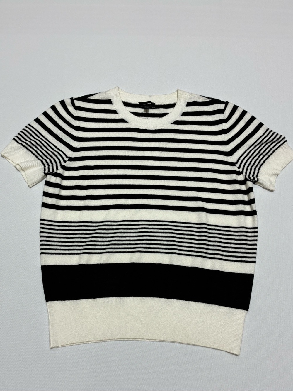 NWT Express Black and White Striped Crewneck Sweater